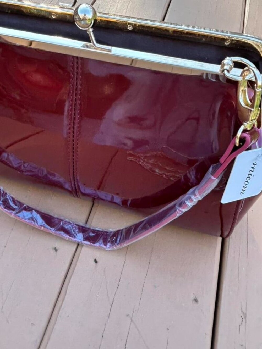 Patent Burgundy Clasp Handbag